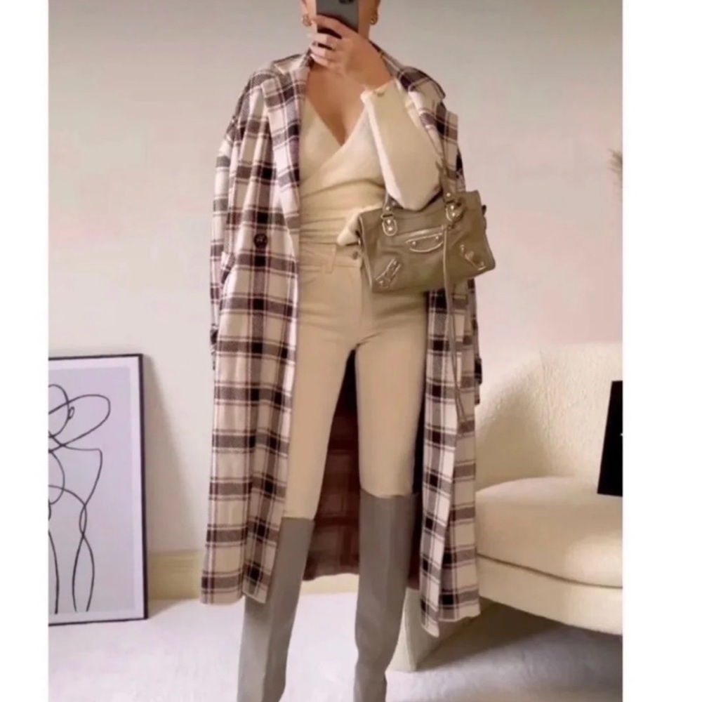 Zara bloggers favorite long plaid knit coat
